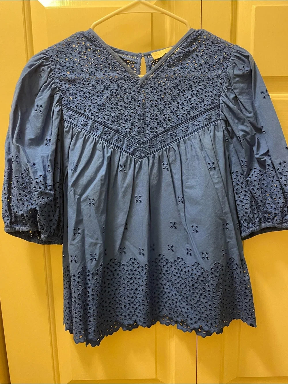 Ulla Johnson Aviana Blue Eyelet V‑Neck Cotton Blouse